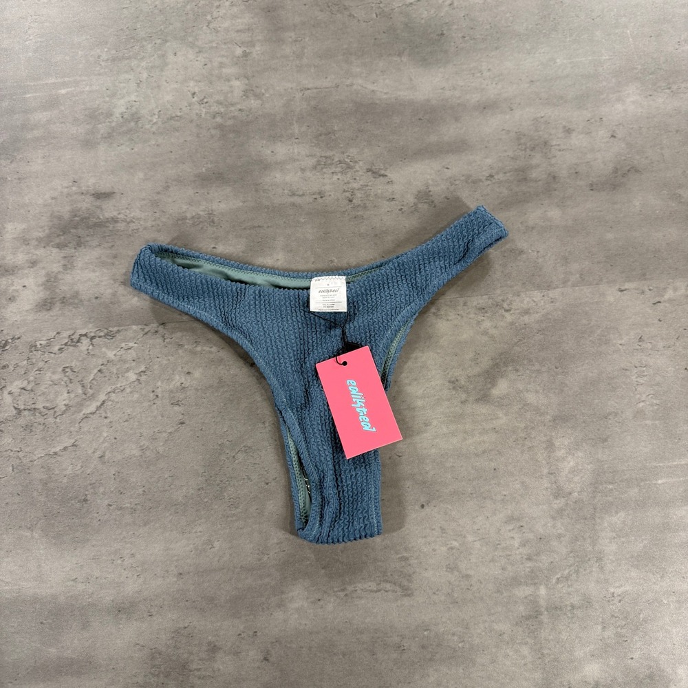Edikted Bikini Bottoms Womens Small Blue Smocked Textured NEW Teeny Cheeky Thong